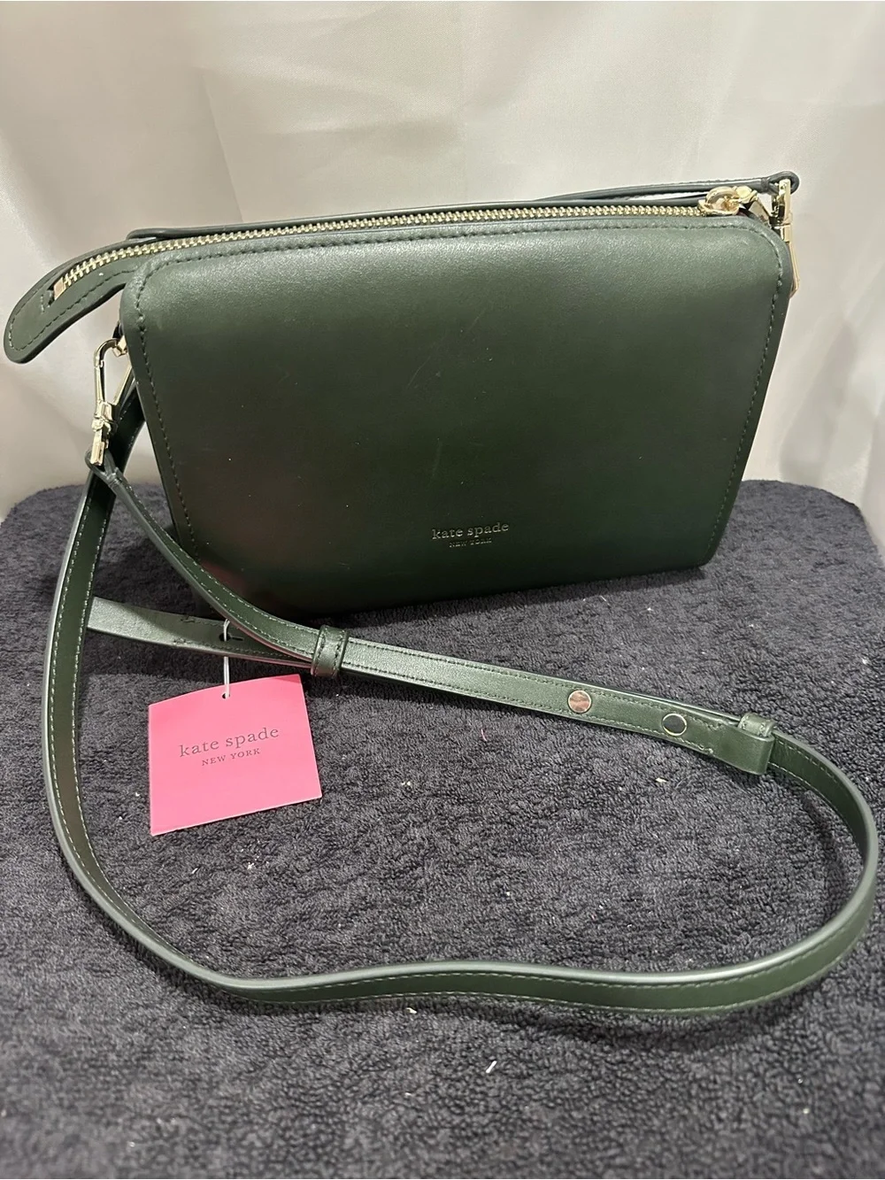 kate spade Forest Green Leather Crossbody Bag with Gold Hardware NWT